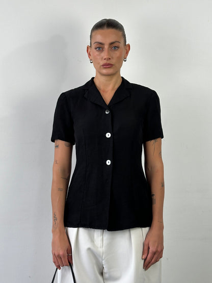 Pierre Balmain 90s Linen Short Sleeve Fitted Blazer - M