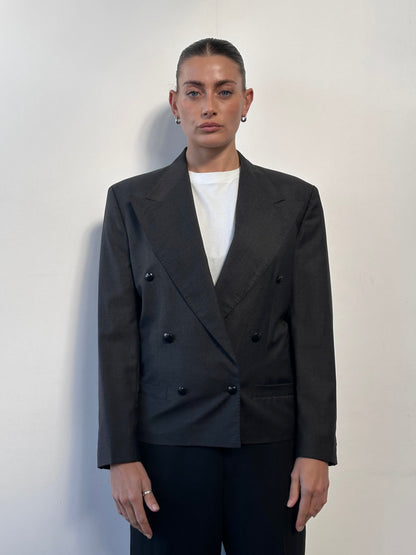 Gianni Versace 80s Pure Wool Cropped Double Breasted Blazer - S/M