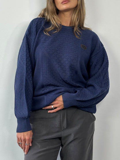 Valentino 1990s Cotton Cable Knit Logo Jumper - M/L