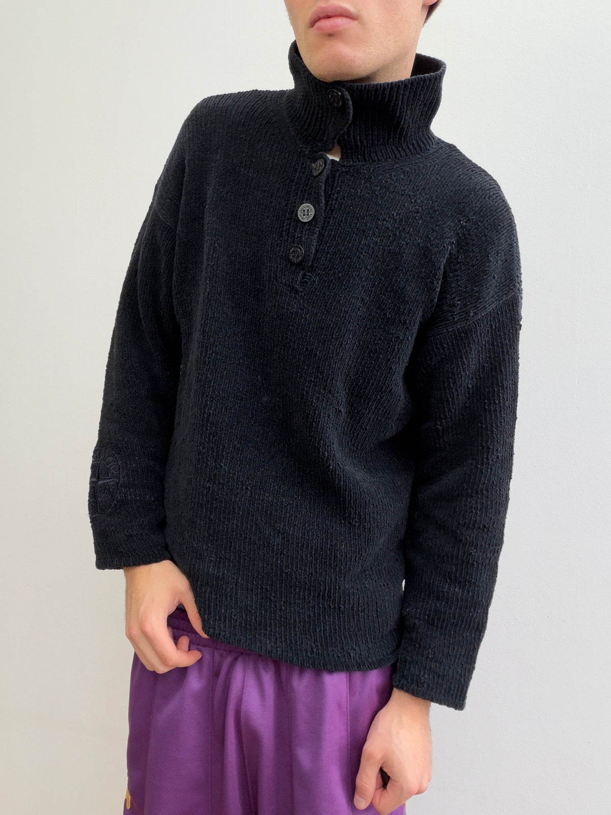 Stone Island SS97 Chenille Knit Button-Collar Jumper | Small, Black