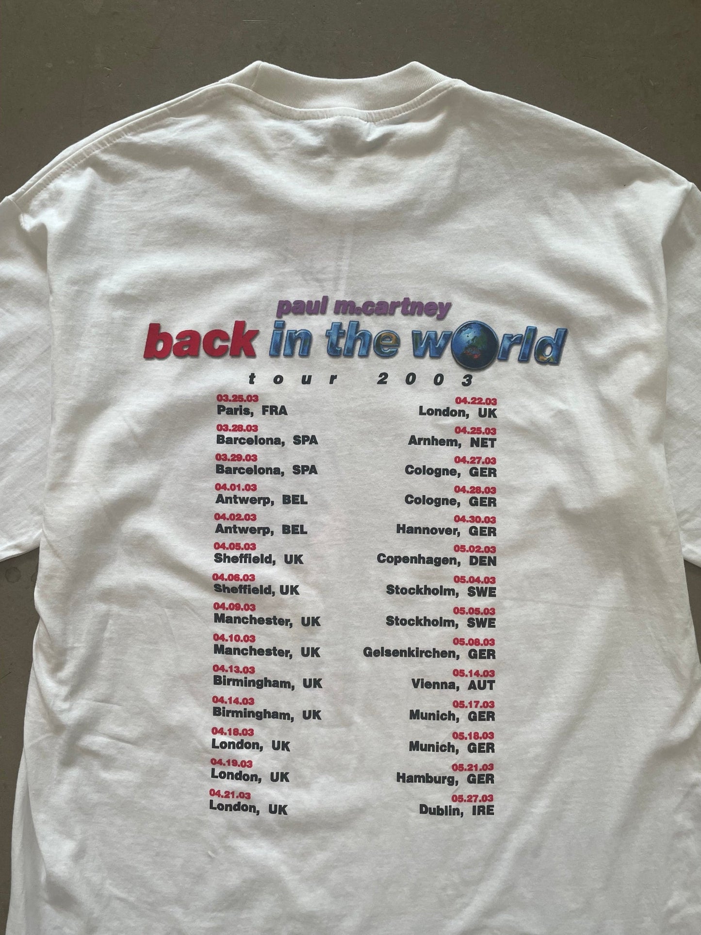 2003 Paul McCartney Back in the World T-Shirt - XL | X-Large, Red