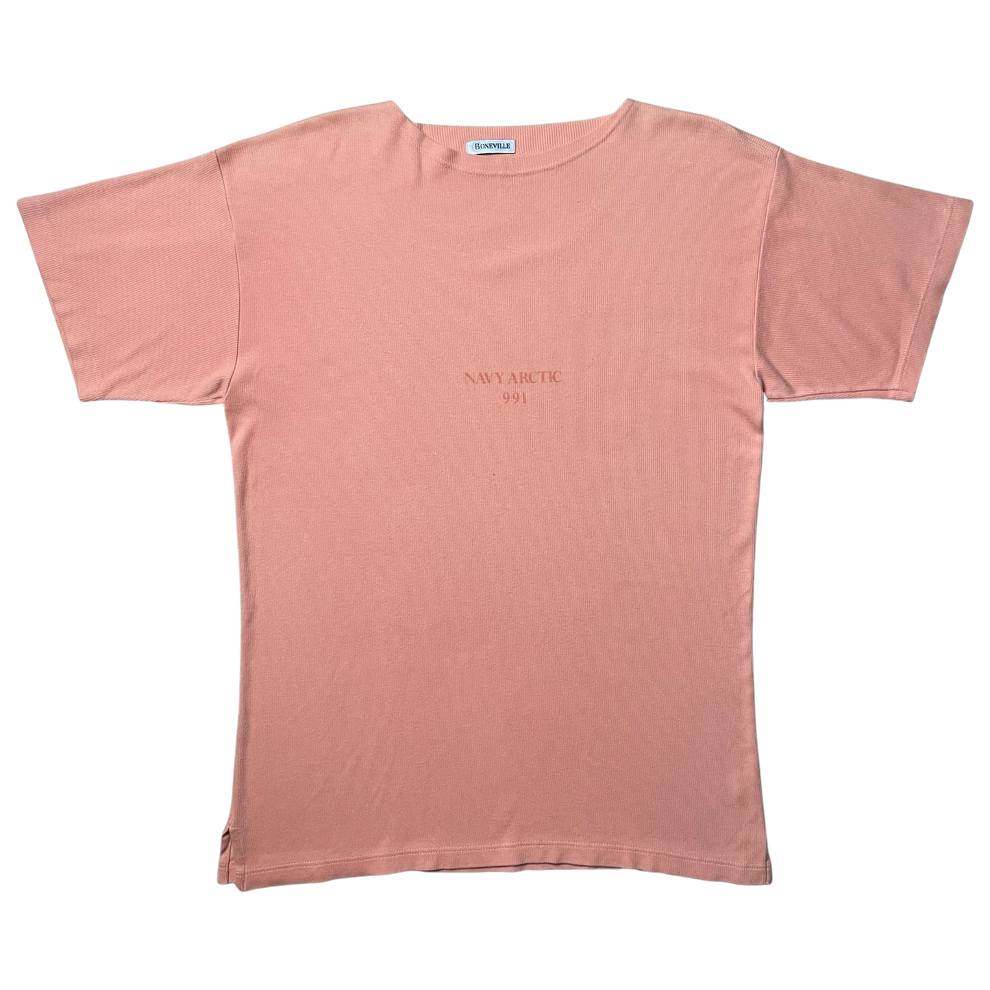S/S 1990 Boneville Navy Arctic Peach Pink Ribbed Cotton T-shirt