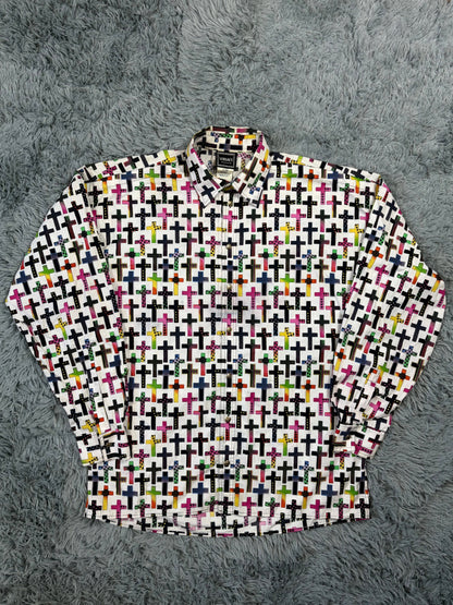 Versace VJC 90’s Rainbow Crosses Medusa Button Shirt - M (L/XL) | O/S, Gold