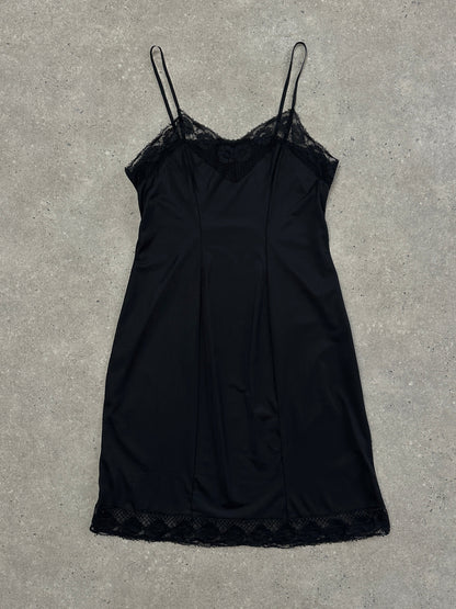 Vintage 1980s Lace Semi Sheer Slip Dress - M