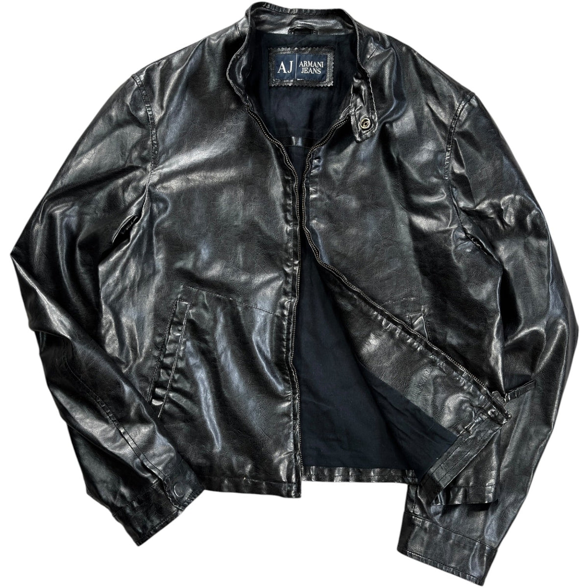 Armani Jeans 00’s Cropped Faux Leather Jacket M | Medium, Black