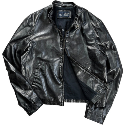 Armani Jeans 00’s Cropped Faux Leather Jacket M | Medium, Black