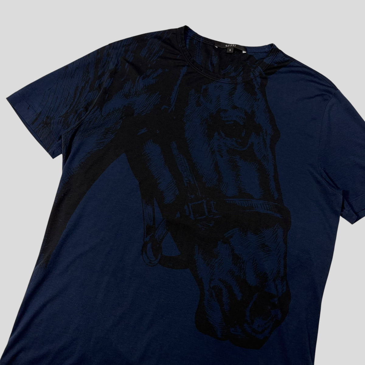Gucci by Tom Ford 00’s Horse Print Graphic T-shirt - S/M | Blue