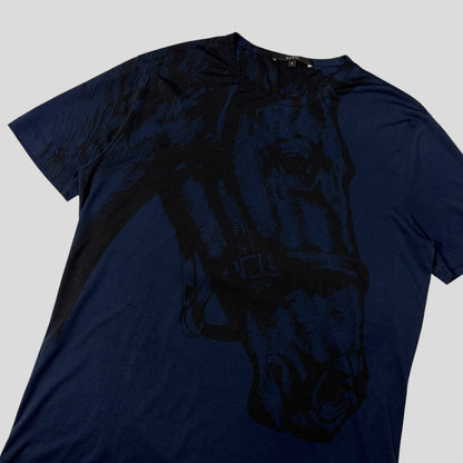 Gucci by Tom Ford 00’s Horse Print Graphic T-shirt - S/M | Blue