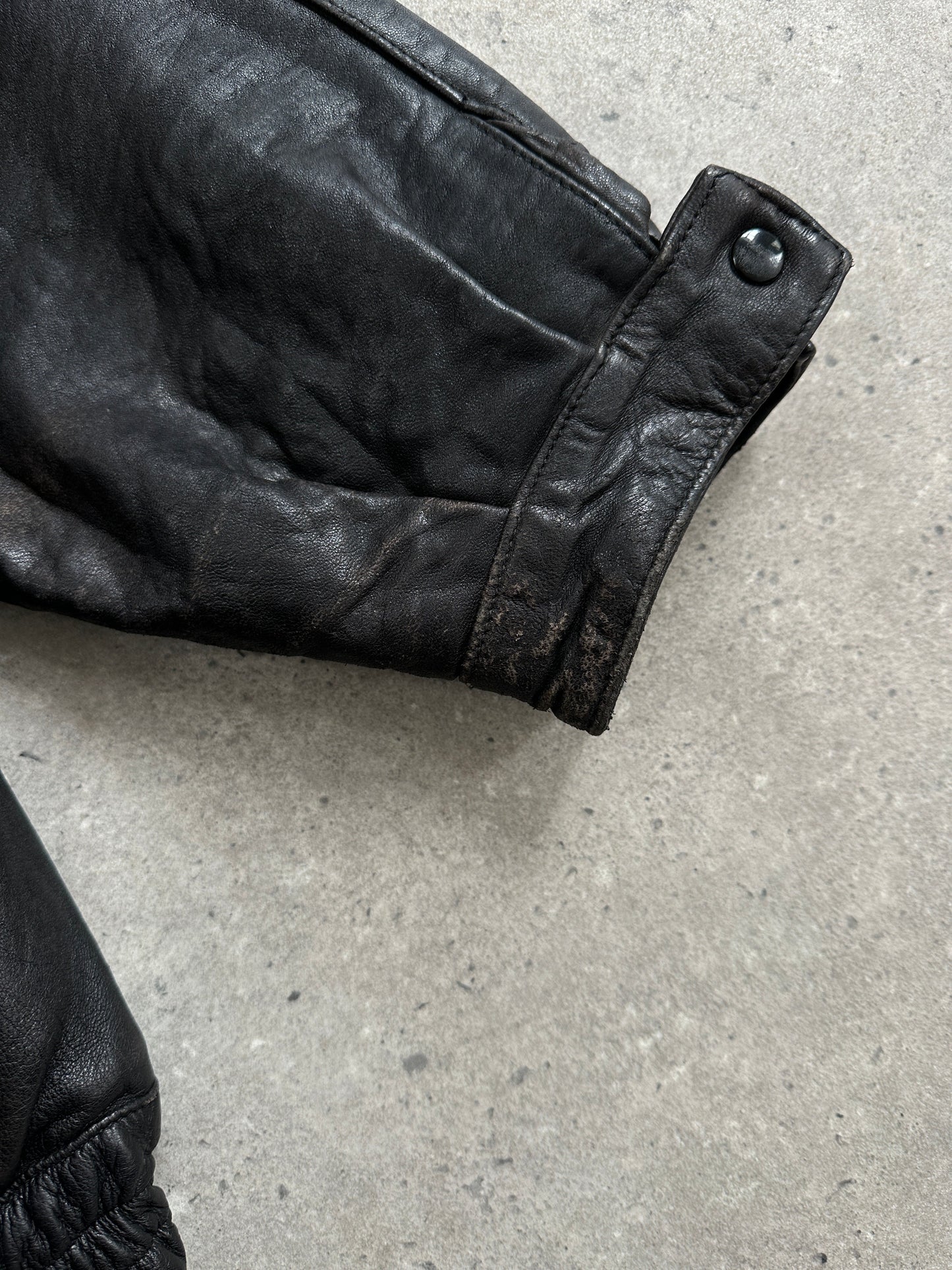 Vintage 1980s Aged Leather Bomber Jacket - XL