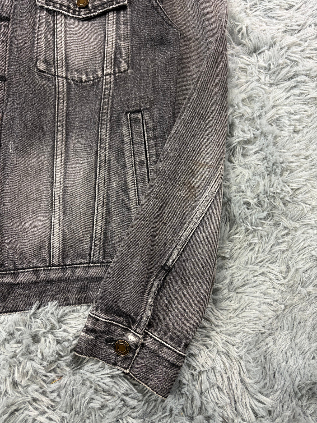 Saint Laurent 2017 Distressed Denim Grey Trucker Jacket - S | O/S, Black