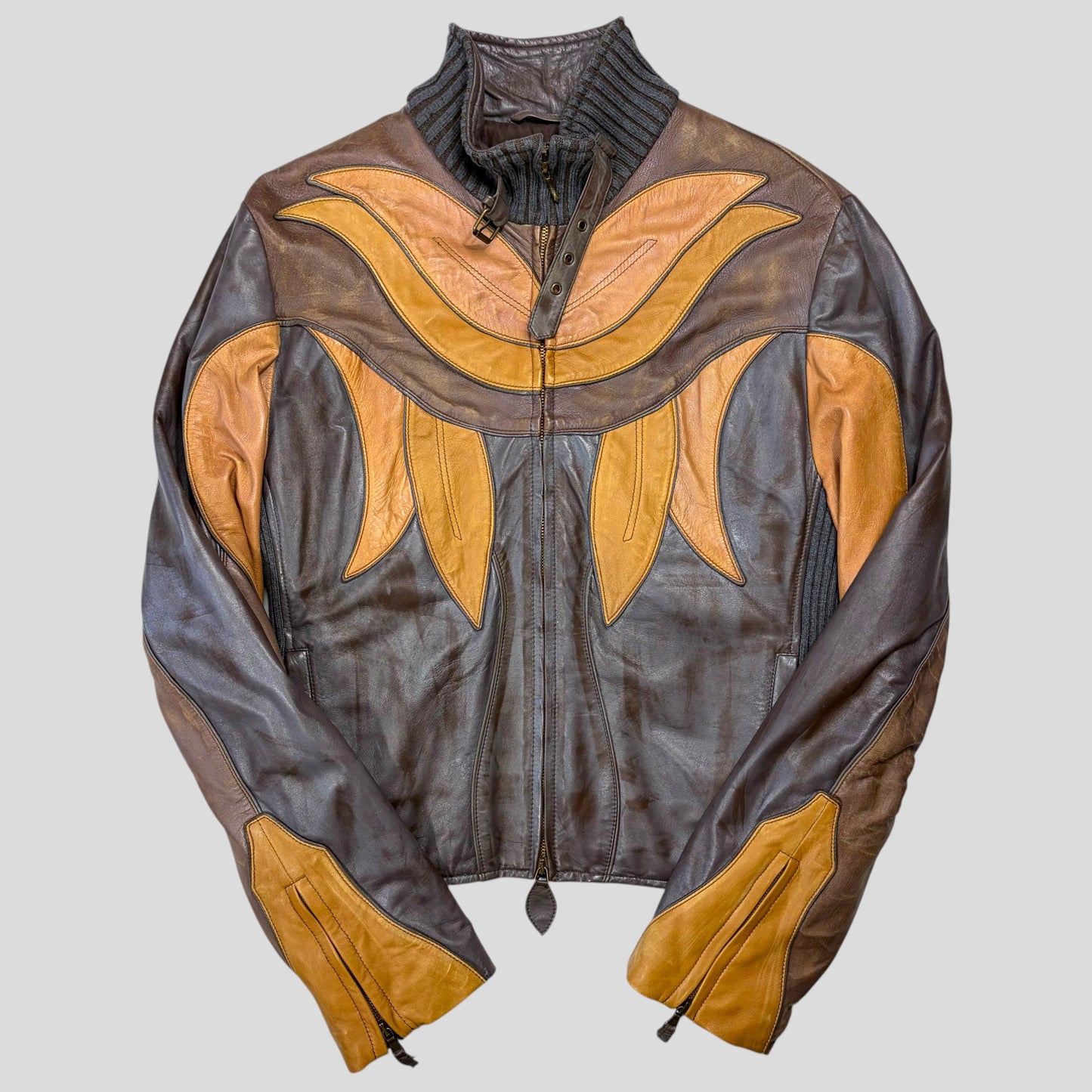 Roberto Cavalli Class 00’s Parrot Patchwork Leather Biker Jacket - M/L | O/S, Red