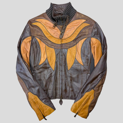 Roberto Cavalli Class 00’s Parrot Patchwork Leather Biker Jacket - M/L | O/S, Red