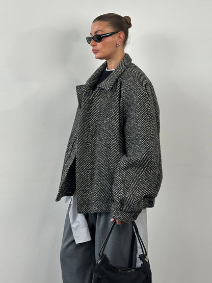 Vintage 1990s Wool Herringbone Bomber Jacket - XXL