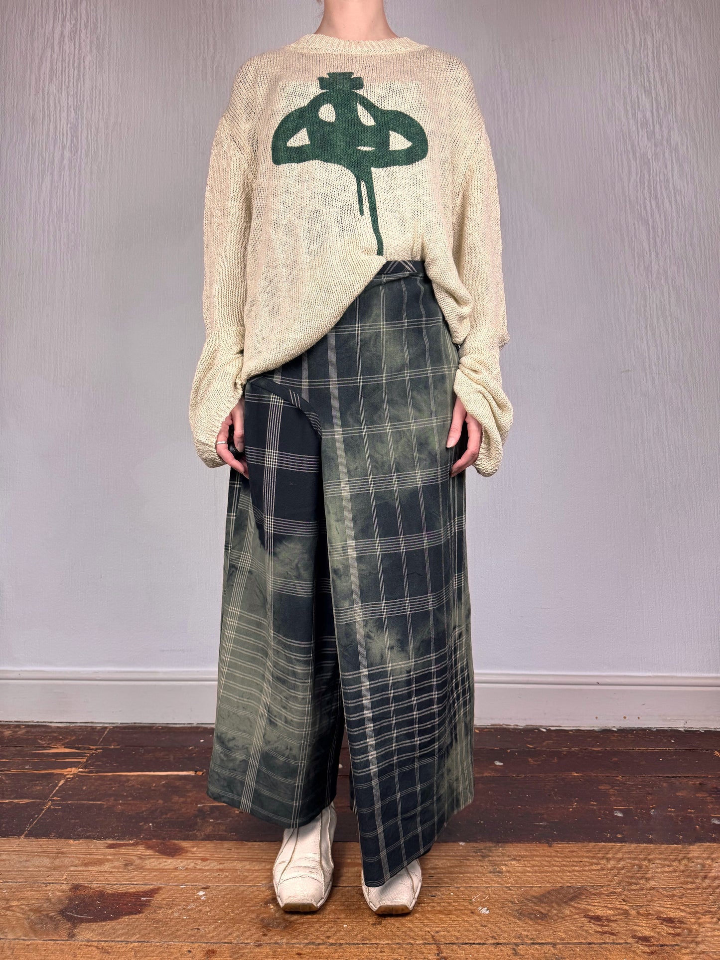 Comme des Garçons S/S 1992 check tie dye wrap trousers | Green, Green