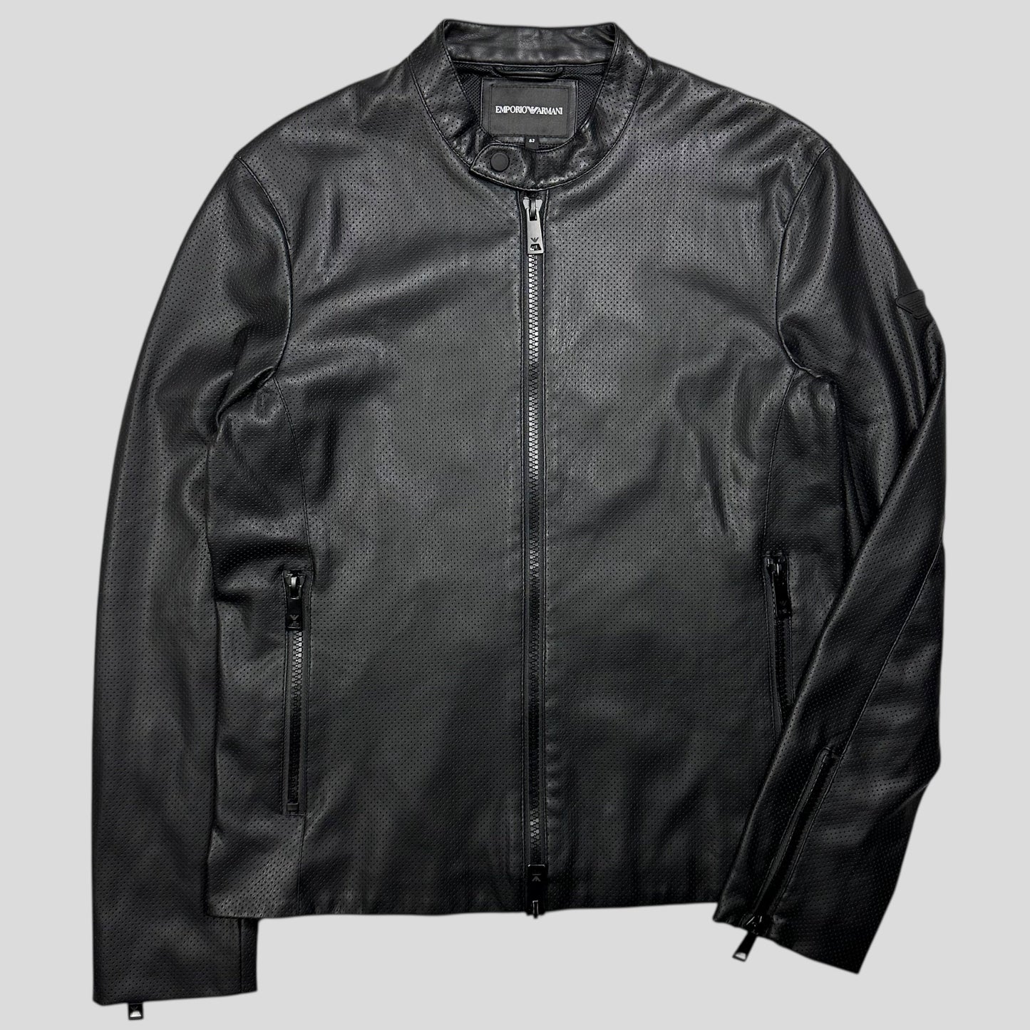 Emporio Armani Perforated Vinyl Mesh Lined Moto Jacket - IT52 (M) | Default Title, Black
