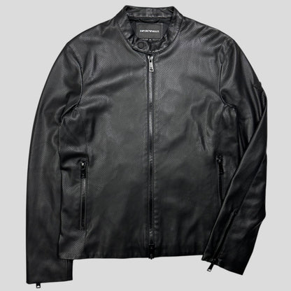 Emporio Armani Perforated Vinyl Mesh Lined Moto Jacket - IT52 (M) | Default Title, Black
