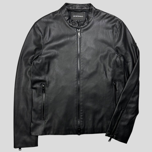 Emporio Armani Perforated Vinyl Mesh Lined Moto Jacket - IT52 (M) | Default Title, Black