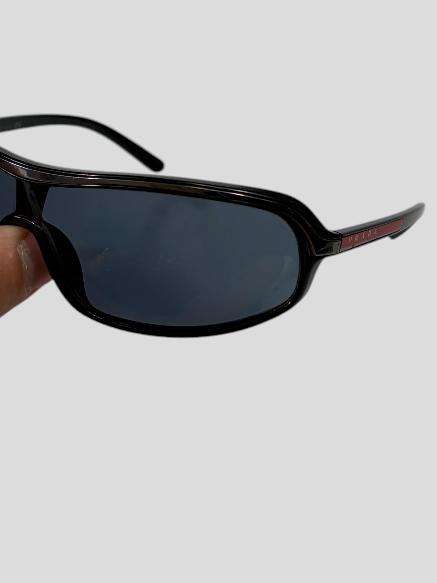Prada Sport 00’s Red Logo Blue Lens Shield Sunglasses | O/S, Multicoloured