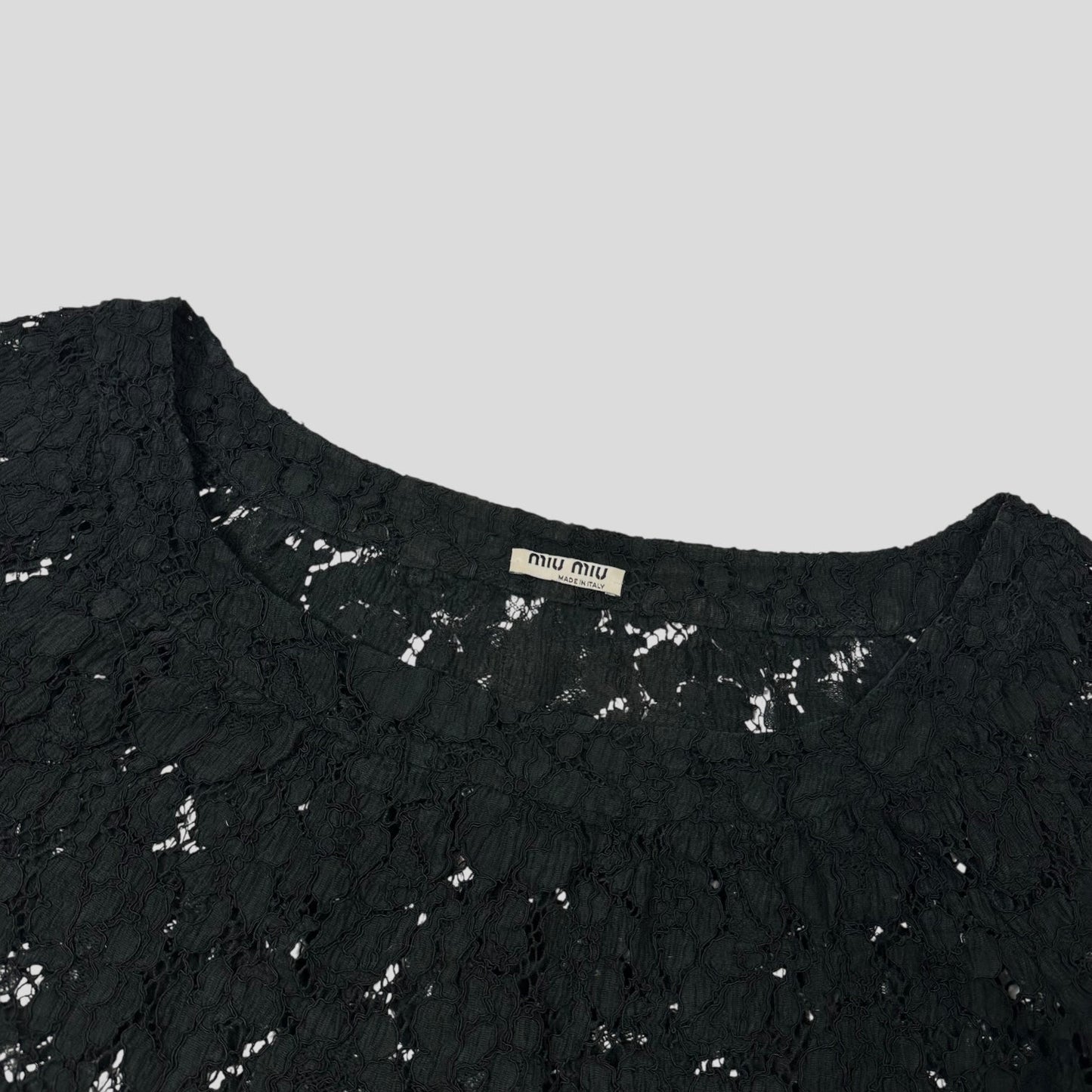 Miu Miu 00’s Floral Broderie Lace 3/4 Sleeve Top - M | Default Title, Black