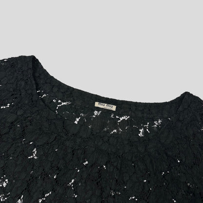 Miu Miu 00’s Floral Broderie Lace 3/4 Sleeve Top - M | Default Title, Black