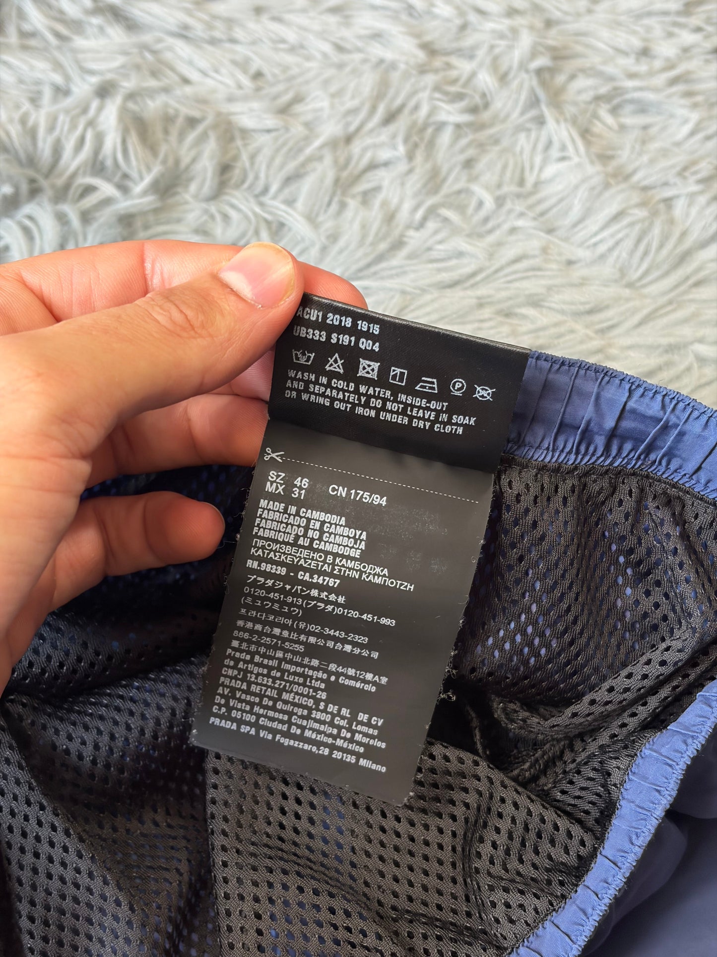 Prada Milano 2018 Triangle Double Logo Blue Nylon Shorts - IT46 | O/S, Black