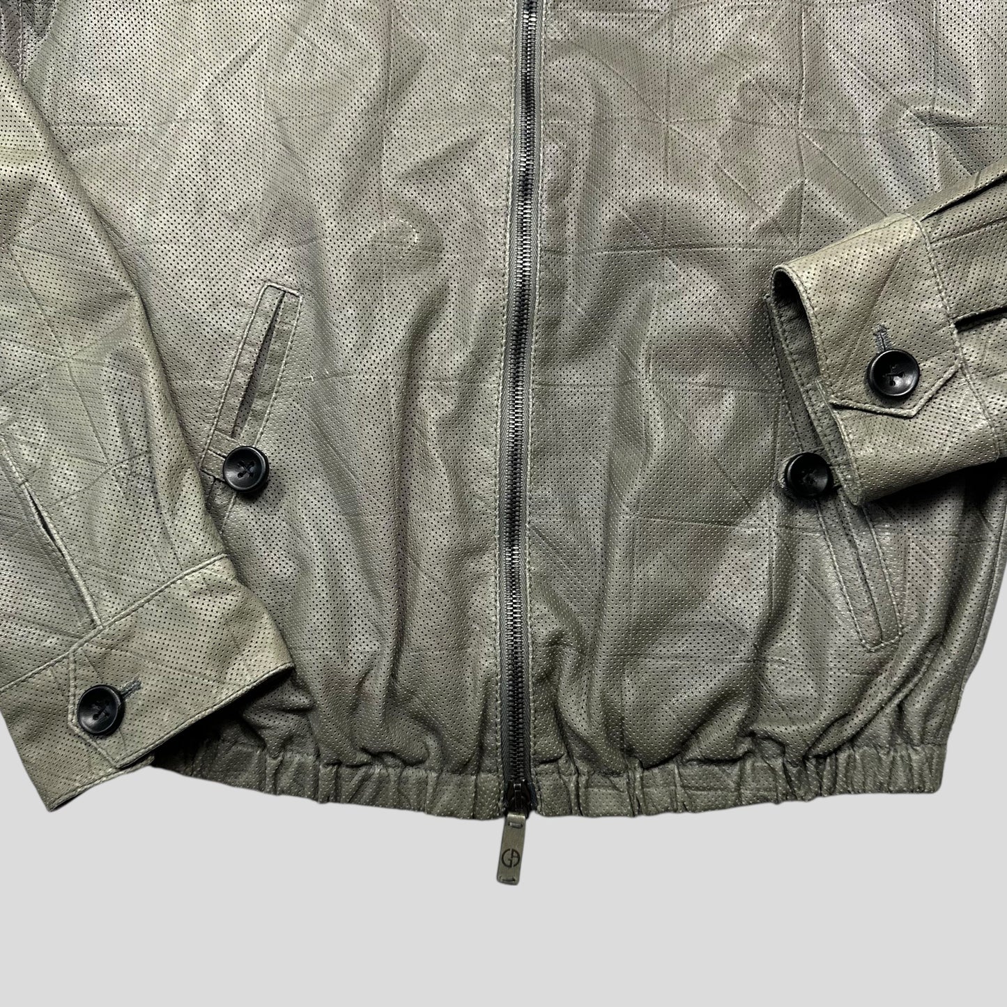 Giorgio Armani 2010 Perforated Leather Grid Bomber Jacket - IT48 (M)
