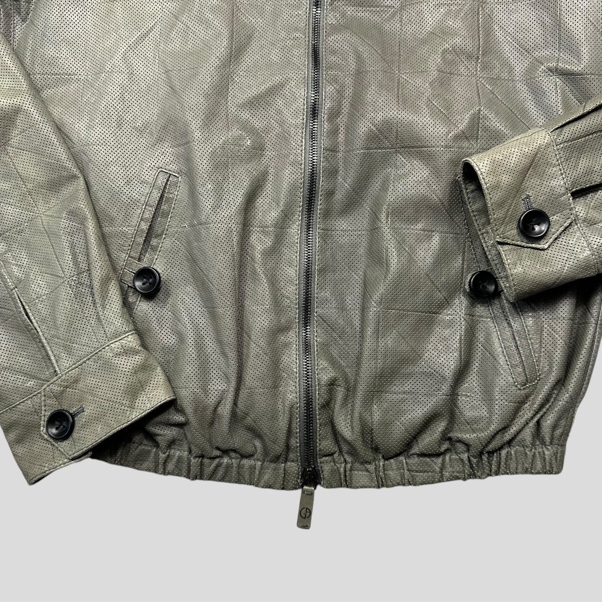 Giorgio Armani 2010 Perforated Leather Grid Bomber Jacket - IT48 (M) | Grey