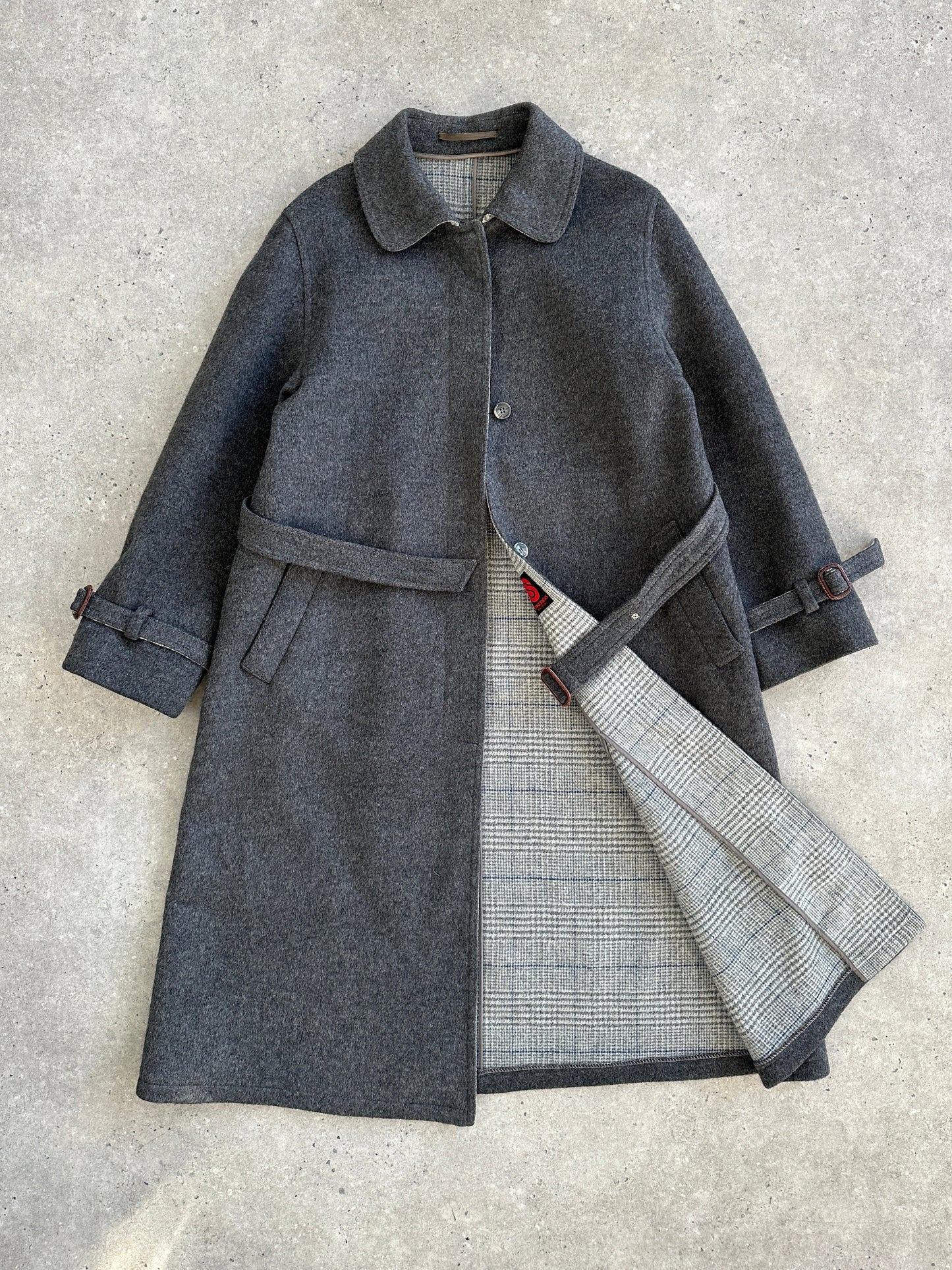 Vintage 1980s Wool Belted Concelled Placket Coat - S/M