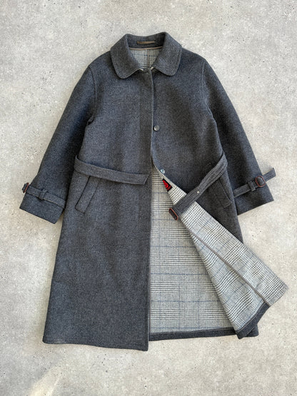 Vintage 1980s Wool Belted Concelled Placket Coat - S/M
