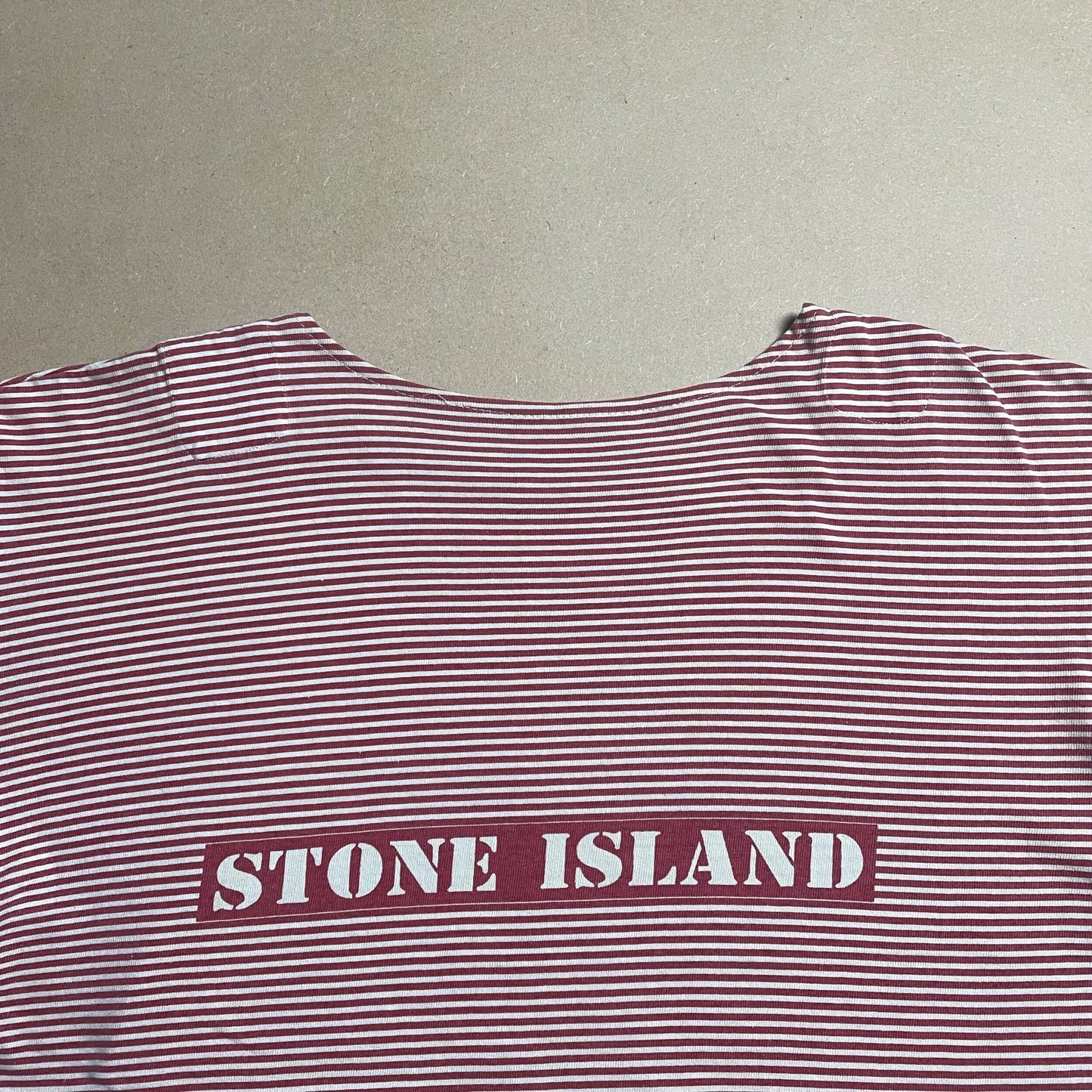 S/S 1987 Crimson Red Striped Box Logo / Mini Compass Breton T-shirt