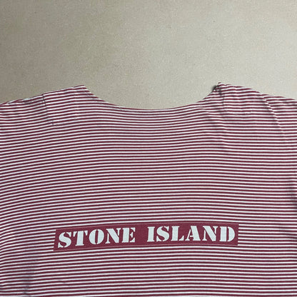 S/S 1987 Crimson Red Striped Box Logo / Mini Compass Breton T-shirt