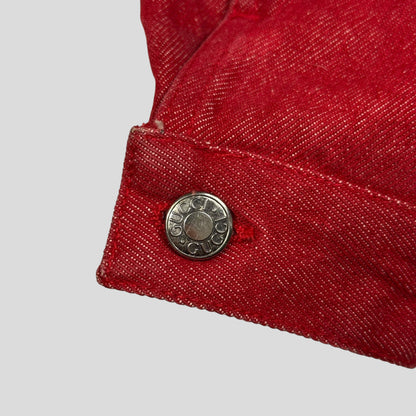 Gucci by Tom Ford 1999 Red Denim Cropped Front Drop Jacket - IT42 | Default Title, Red