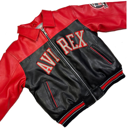 Avirex Kids Leather Jacket In Red & Black ( 8-10 )