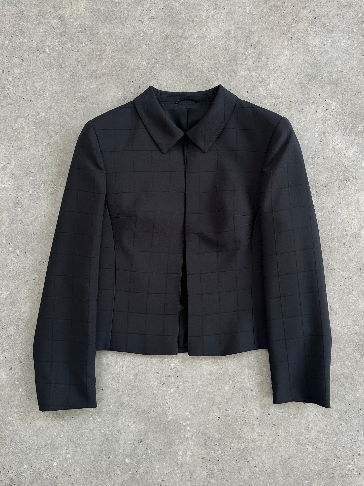 Vintage 80s Minimal Cropped Check Blazer - S