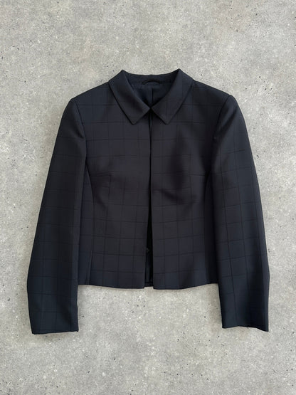 Vintage 80s Minimal Cropped Check Blazer - S