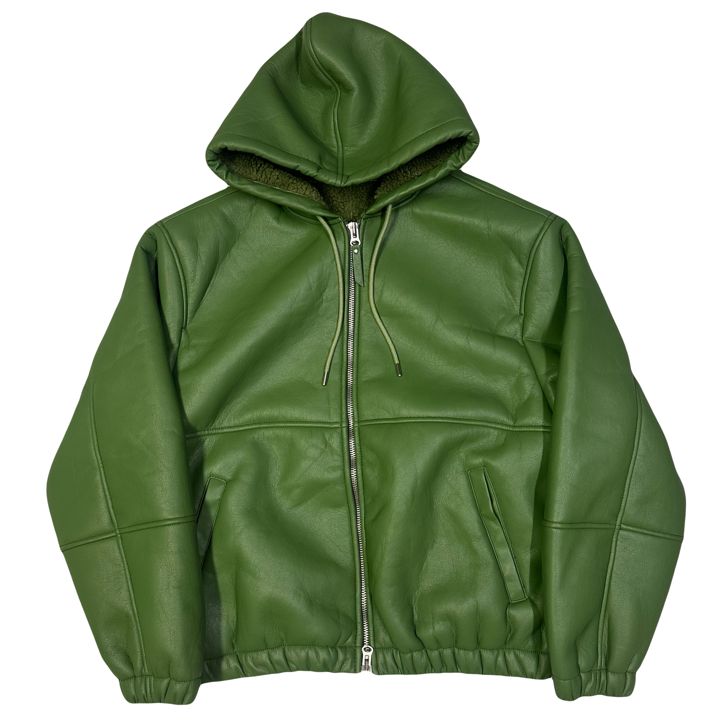Stüssy Shearling Hooded Work Leather Jacket In Green ( XL )