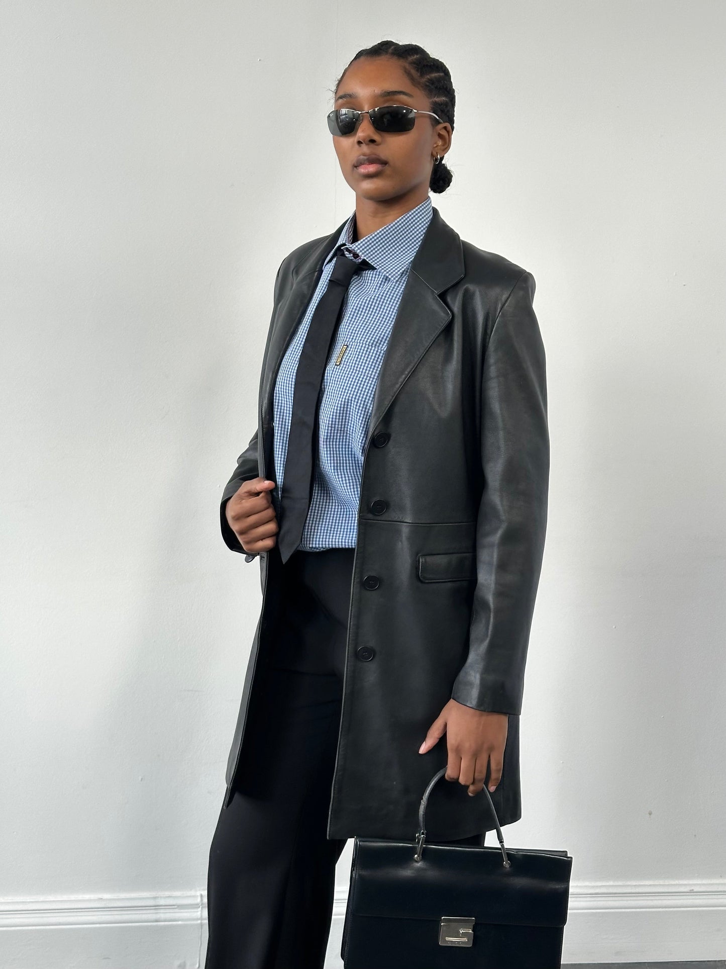 St Michael 1990s Lambskin Smooth Leather Trench Coat - M