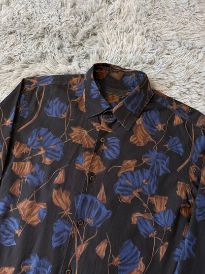 Prada Milano 2008 Hibiscus Black Floral Logo Shirt - M | O/S, Black