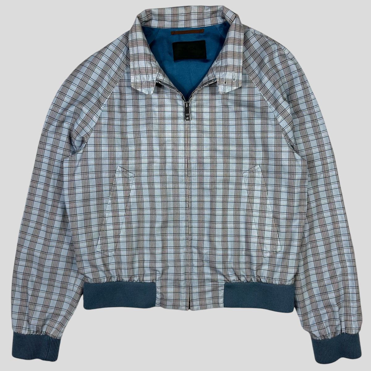 Prada SS17 Lined Cotton Checkered Bomber Jacket - IT46 (S) | Small, Blue