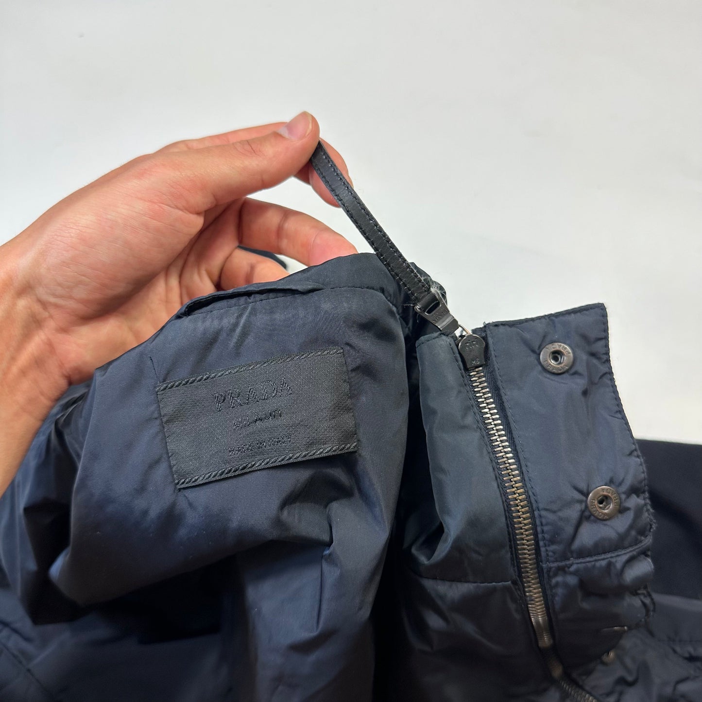 Prada Milano 2001 Asymetric Hybrid Wool and Nylon Jacket - L/XL | Default Title, Navy