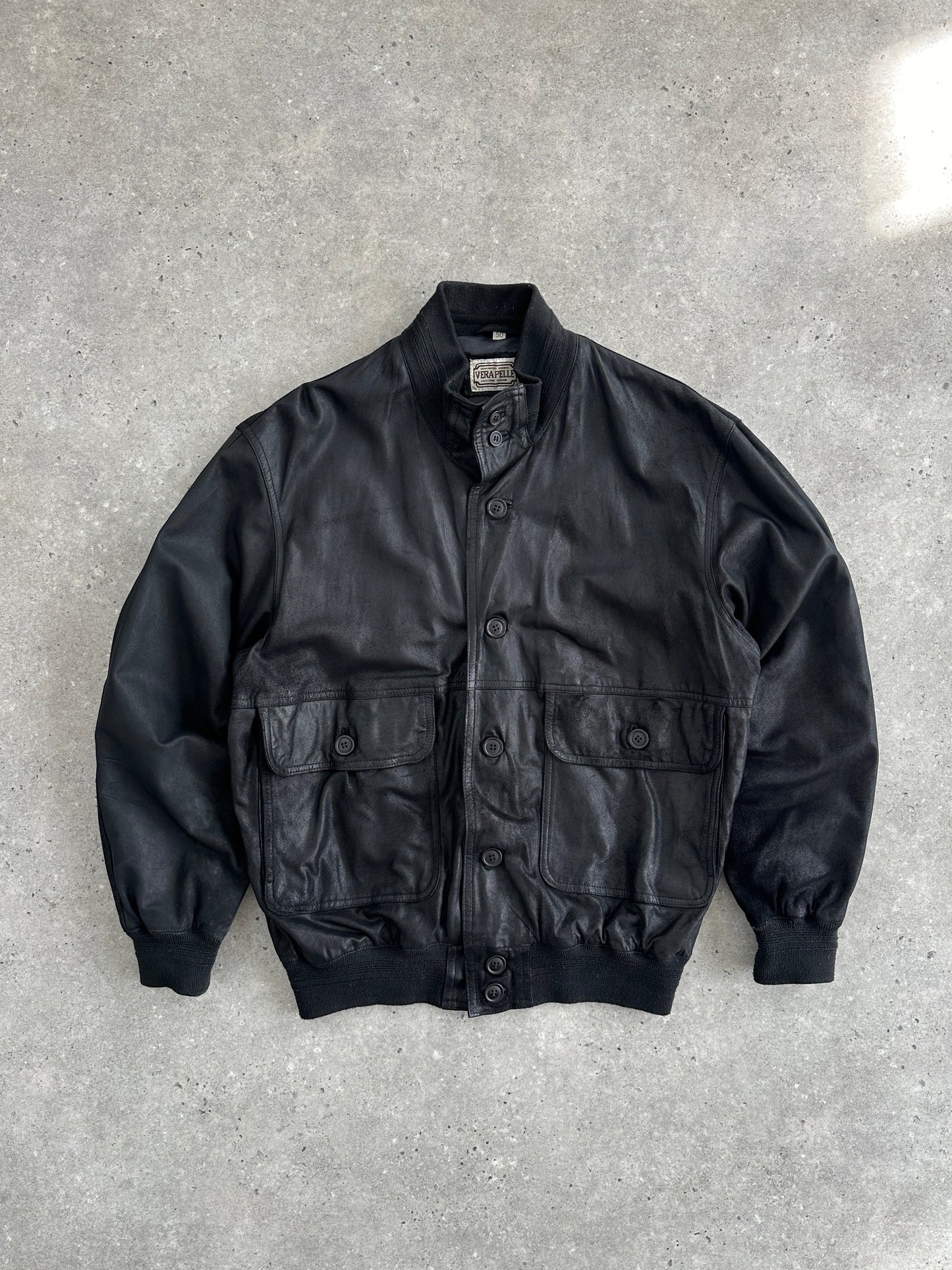 Italian Vintage 1990s Leather Nubuck Bomber Jacket - M/L
