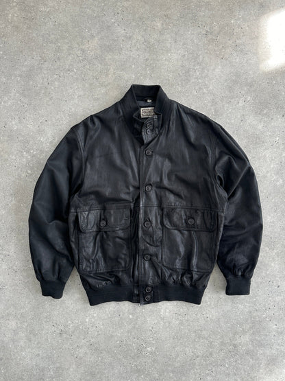 Italian Vintage 1990s Leather Nubuck Bomber Jacket - M/L
