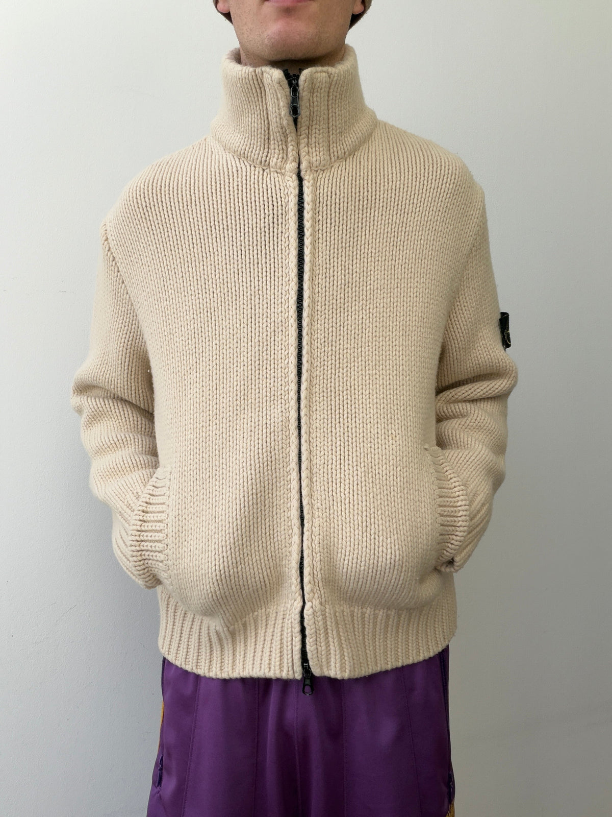 Stone Island AW03 Zip-Through Knit Cardigan Jacket | Large, Red