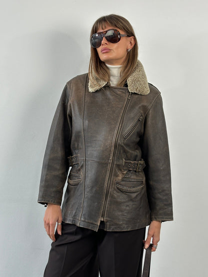 Vintage 1990s Aged Aviator Leather Jacket - M