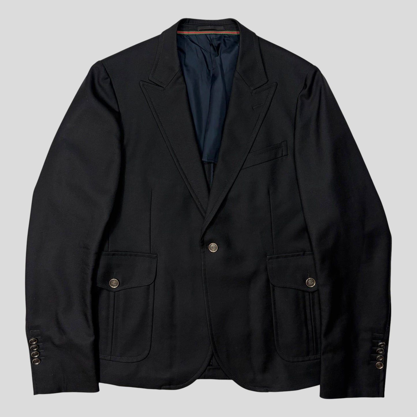 Gucci by Tom Ford 00’s Crest Button Wool Dinner Jacket - IT54 | Default Title, Black