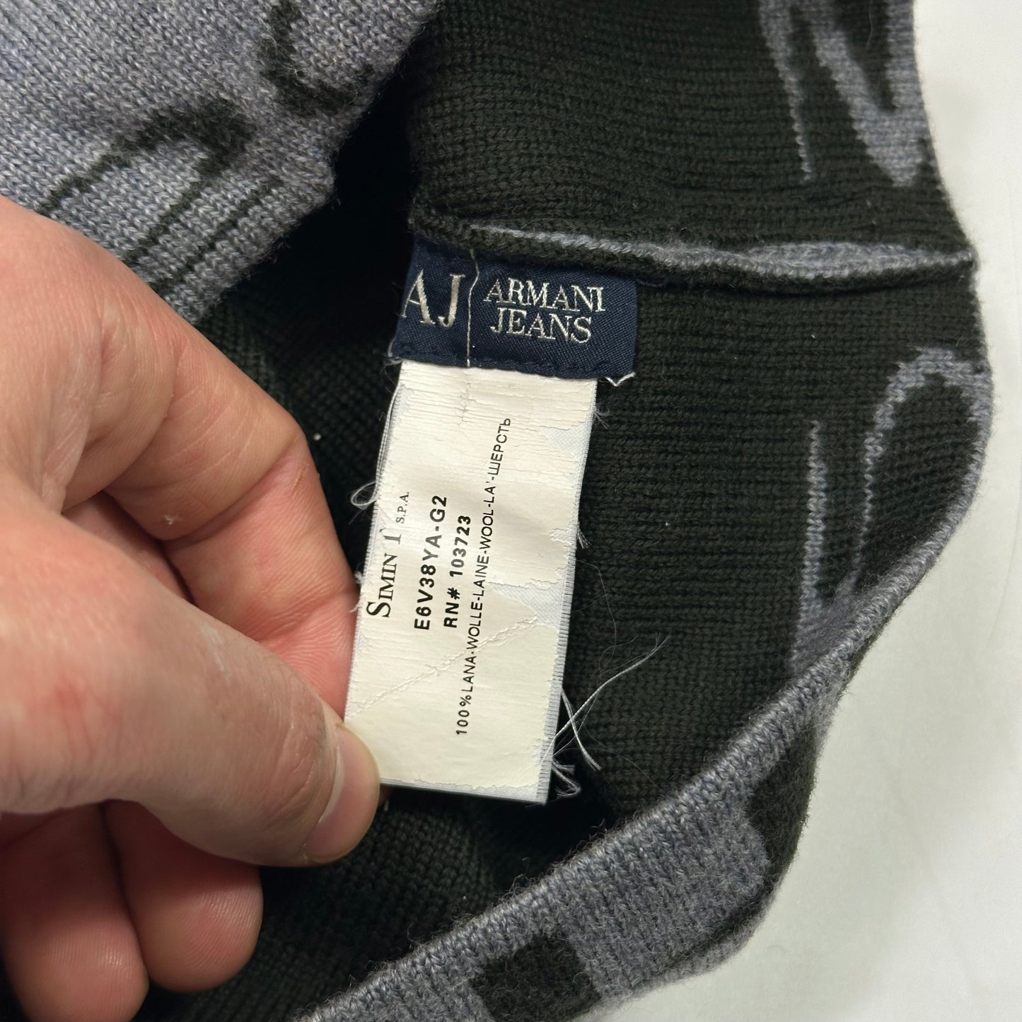 Armani Jeans 00’s Animal Rip Spellout Wool Beanie - S/M | Default Title, Grey