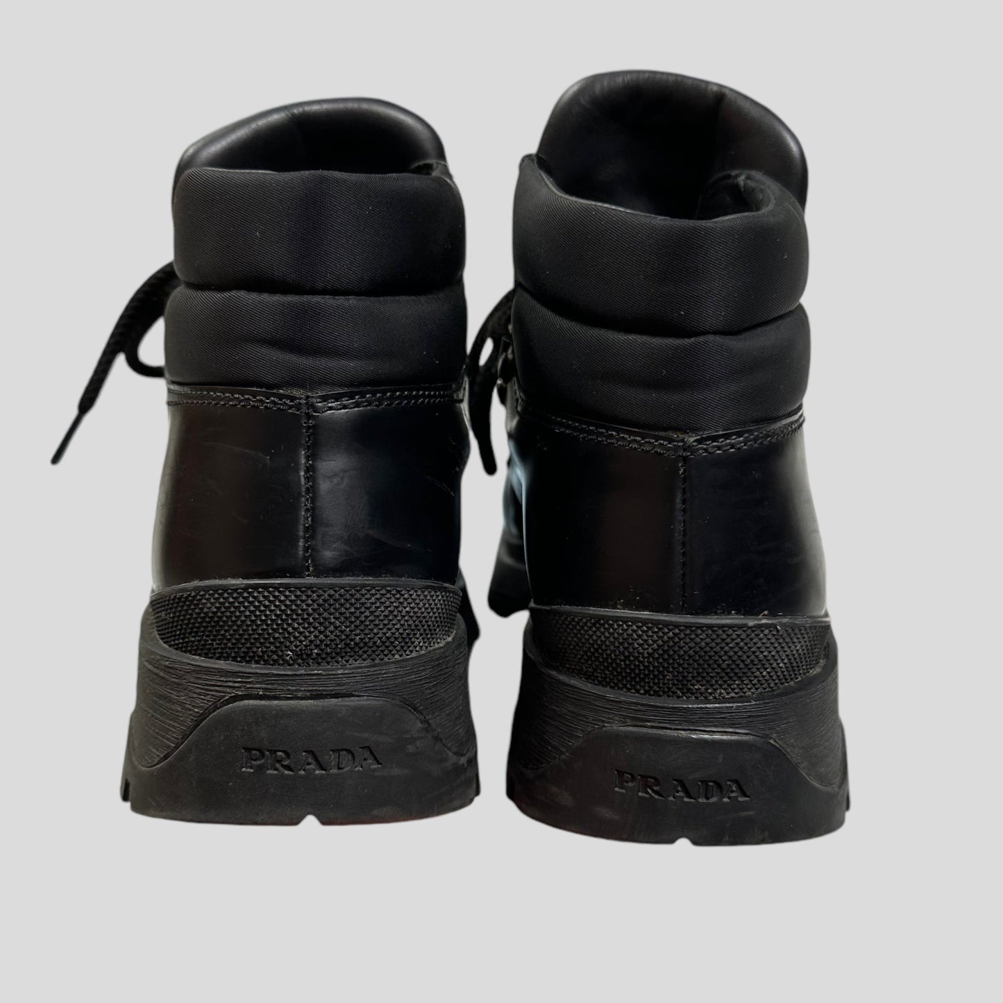 Prada Milano 90’s Leather + Nylon Combat Boots - UK4