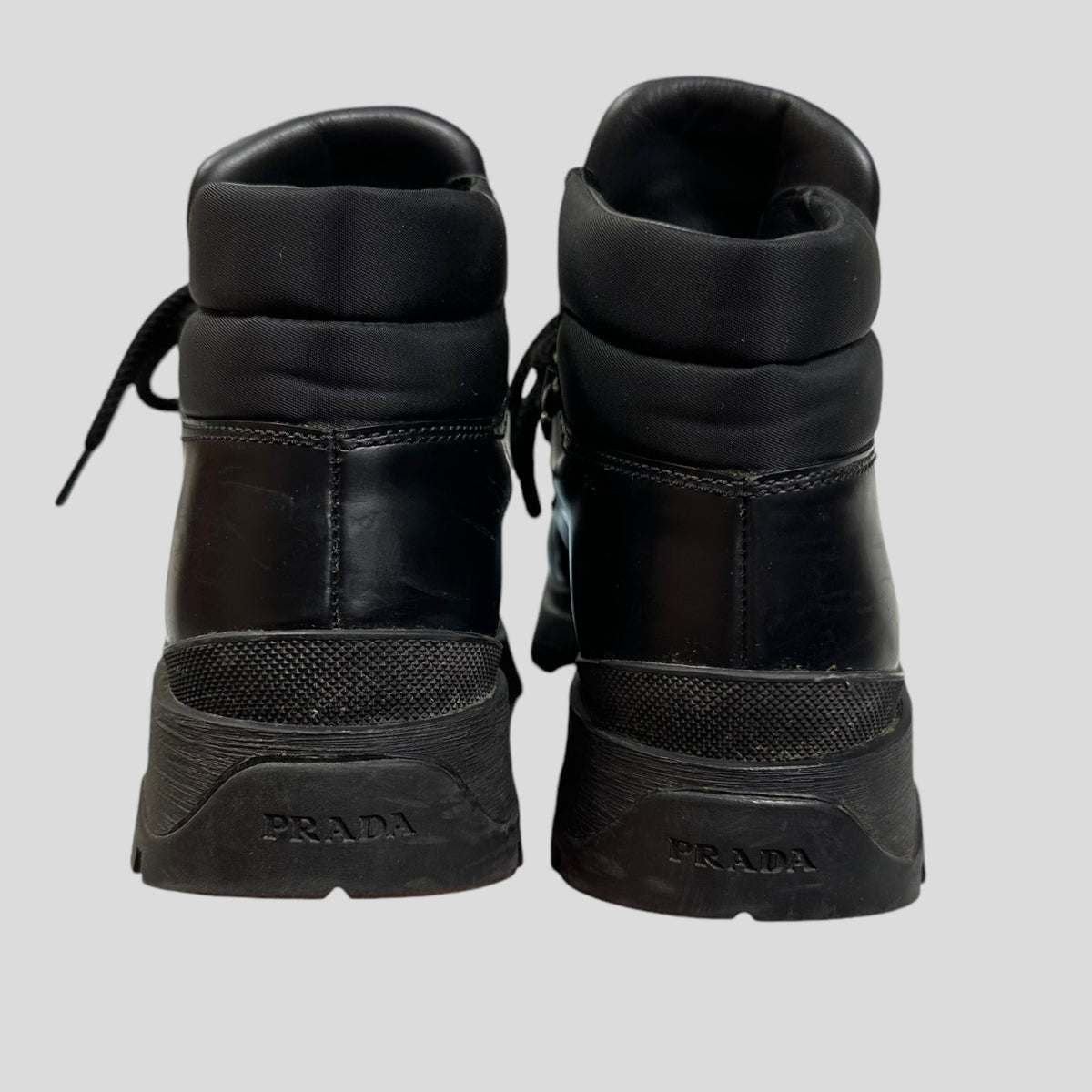 Prada Milano 90’s Leather + Nylon Combat Boots - UK4 | Black