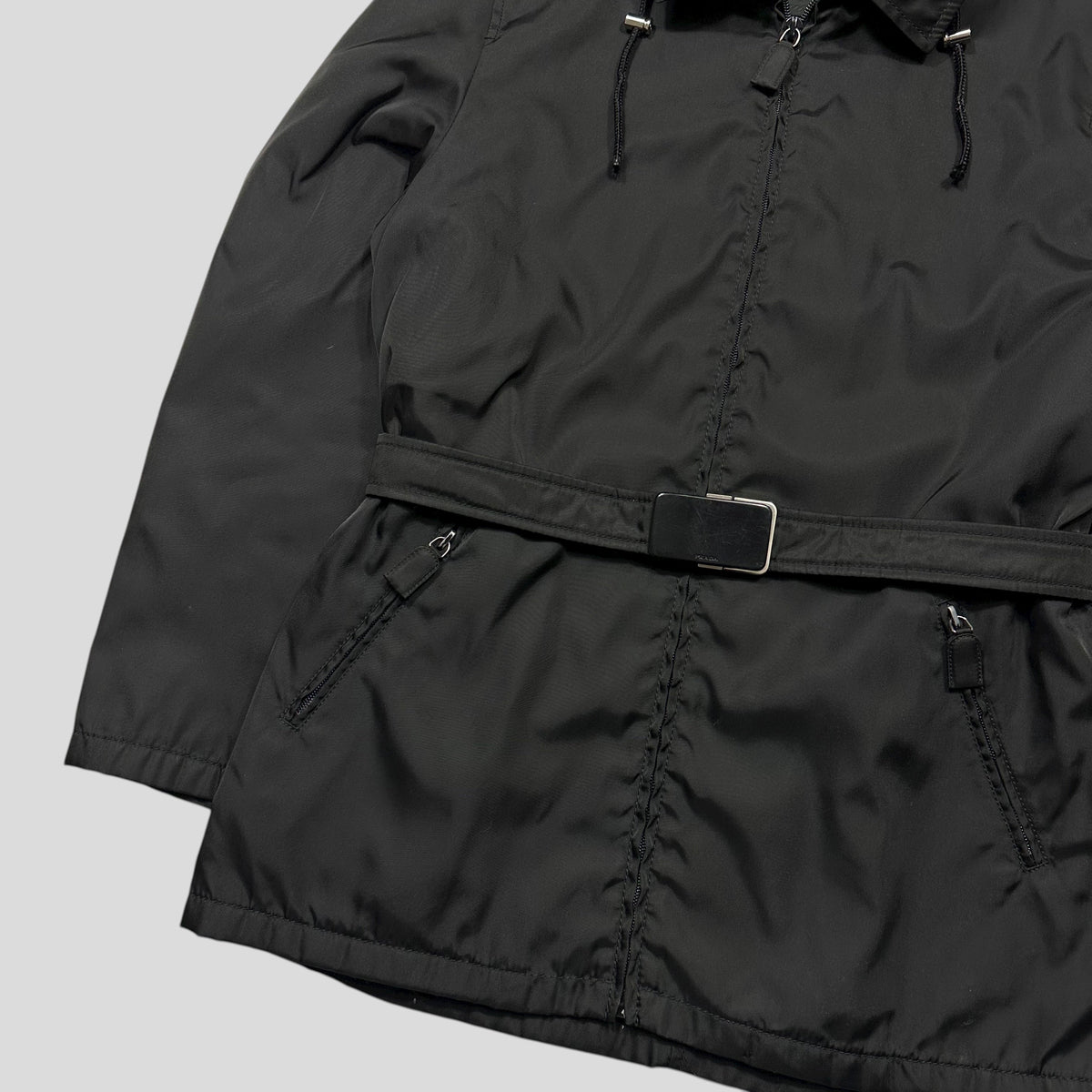 Prada 90’s Quilted Nylon Belt Parka Jacket - UK10 | Large, Black