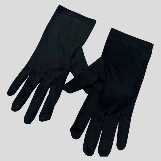 Miu Miu Microfibre Black Embossed Logo Gloves - M | O/S, Black